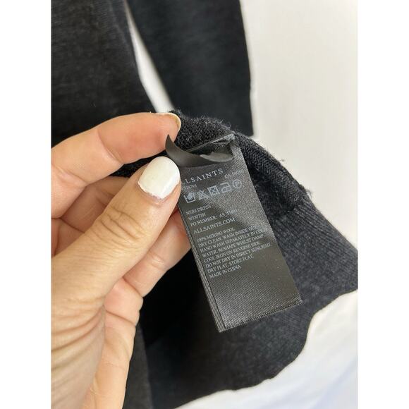 All Saints Neri V Neck Sweater Dress Sz SM Gray Wool Cold Shoulder Long Sleeve - Picture 4 of 7